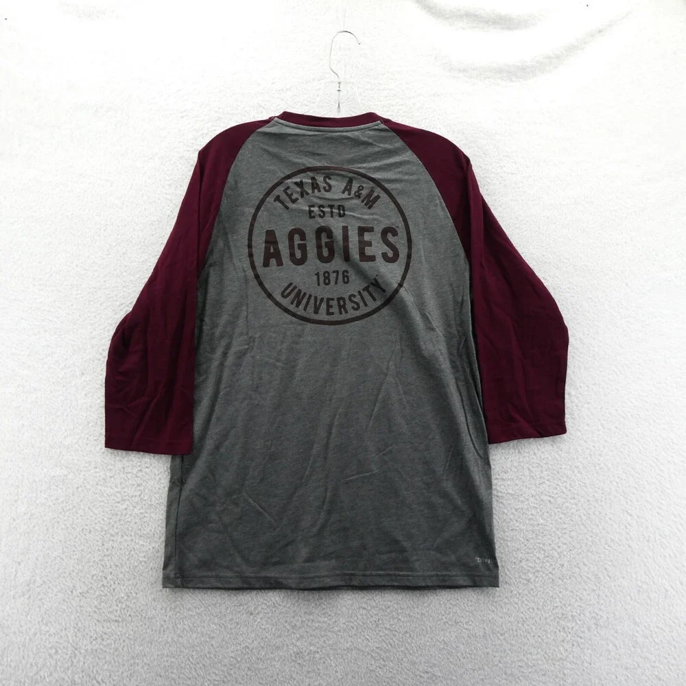 Texas A&M Aggies Shirt‎ Mens Medium Gray Adidas College Football Raglan 3/4 New